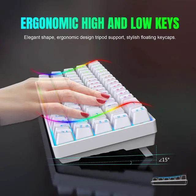Alt view image 4 of 7 - 60% Wireless Gaming Keyboard and Mouse Combo,LED Backlit Rechargeable 2000mAh Battery,Mini Mechanical Feel Anti-ghosting Keyboard +Popular RGB Gaming Mice for PC Gamer (White)