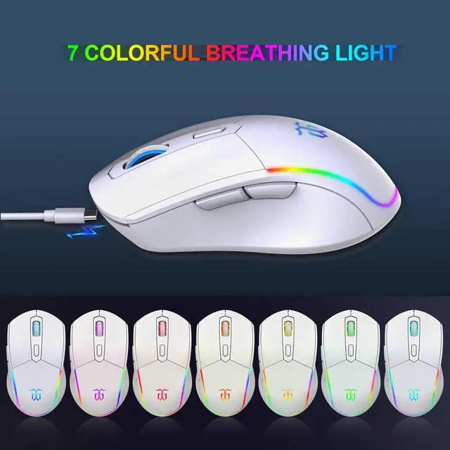Alt view image 5 of 7 - 60% Wireless Gaming Keyboard and Mouse Combo,LED Backlit Rechargeable 2000mAh Battery,Mini Mechanical Feel Anti-ghosting Keyboard +Popular RGB Gaming Mice for PC Gamer (White)