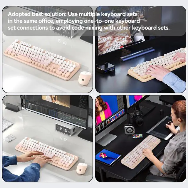 Alt view image 7 of 7 - Wireless Keyboard and Mouse Combo, 2.4GHz Colorful Cute Round Keycaps Keyboard for Office Computer PC Desktops Laptop (104 Keys Pink White)