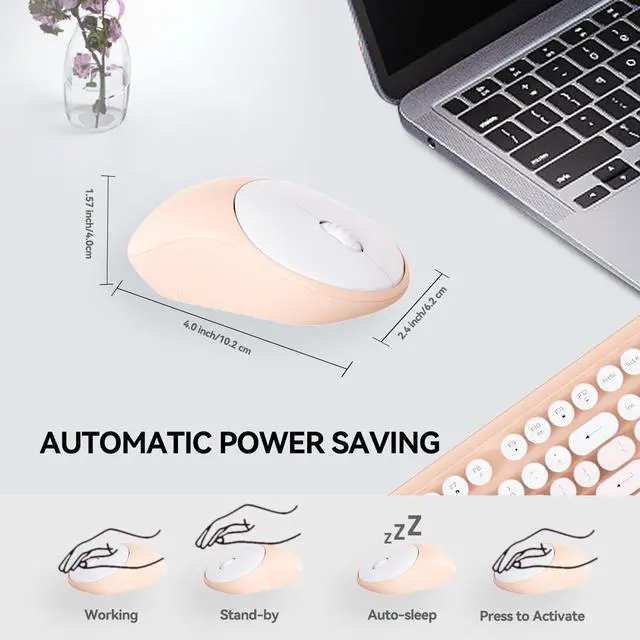 Alt view image 6 of 7 - Wireless Keyboard and Mouse Combo, 2.4GHz Colorful Cute Round Keycaps Keyboard for Office Computer PC Desktops Laptop (104 Keys Pink White)