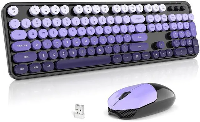 Main image of Wireless Keyboard and Mouse Combo, 2.4GHz Gradient Colorful Full-Size Retro Typewriter Keyboard with Wireless Mouse for PC/Desktop/Laptop/Windows (Black Purple)