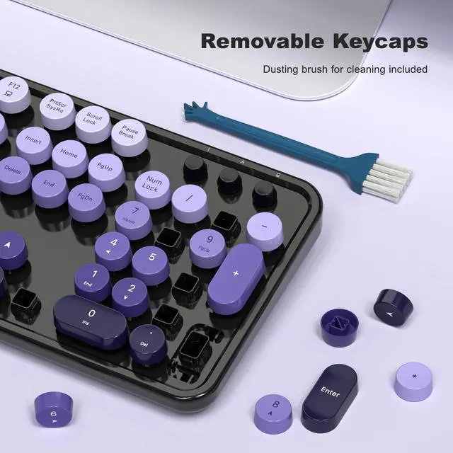 Alt view image 5 of 7 - Wireless Keyboard and Mouse Combo, 2.4GHz Gradient Colorful Full-Size Retro Typewriter Keyboard with Wireless Mouse for PC/Desktop/Laptop/Windows (Black Purple)