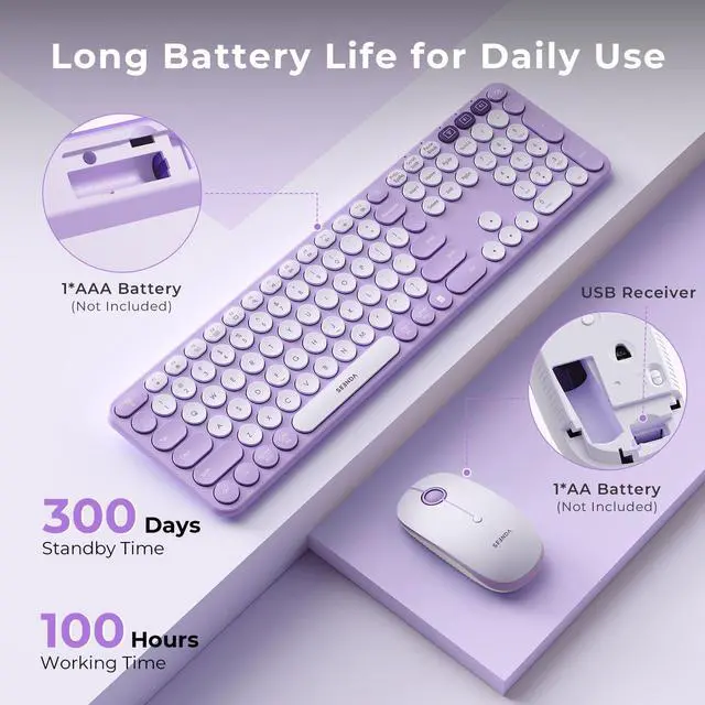Alt view image 6 of 7 - COE202 Wireless Bluetooth Keyboard and Mouse Combo, Star Purple