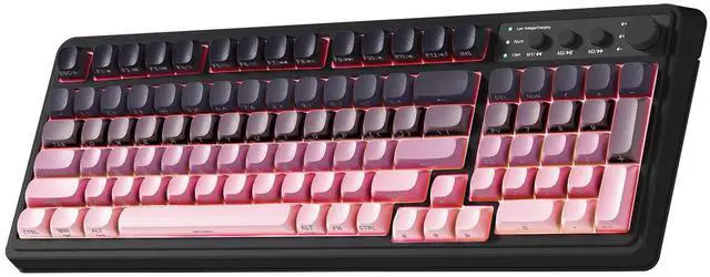 Main image of Keyboard, Wireless PC Gaming Keyboards Bluetooth Ergonomic Computer Creamy Keyboard Cute Full Size Backlit Tri-Mode BT/2.4GHz/USB-C - Black & Pink Gradient - Side Printed