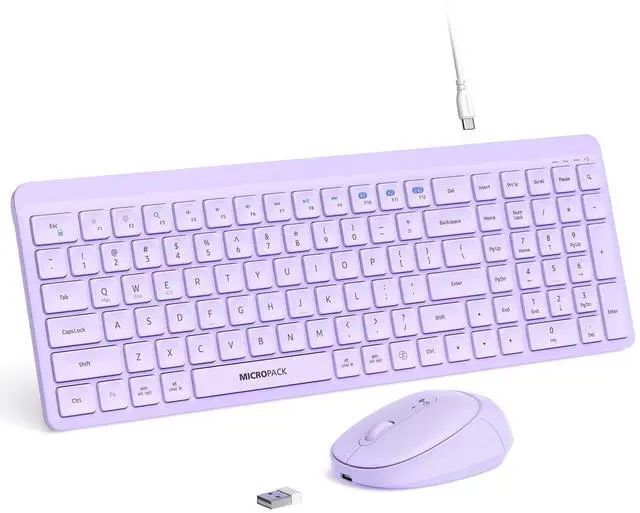 Main image of Purple Wireless Keyboard and Mouse Combo for Desktop Mac iPad Bluetooth 2.4 Ghz Rechargeable Slim Silent Click with Number Pad Compatible with Pc, Laptop, Tablet (Purple)