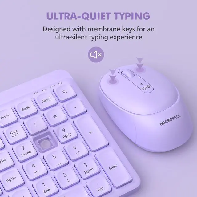 Alt view image 6 of 7 - Purple Wireless Keyboard and Mouse Combo for Desktop Mac iPad Bluetooth 2.4 Ghz Rechargeable Slim Silent Click with Number Pad Compatible with Pc, Laptop, Tablet (Purple)