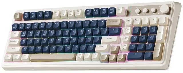 Main image of 99 Key Keyboard, Wireless Gaming Keyboard Bluetooth Computer Keyboards Creamy Color Cute Membrane Keyboard with Number Pad RGB Backlit Tri-Mode BT/2.4GHz/USB-C - Blue&Grey&Beige