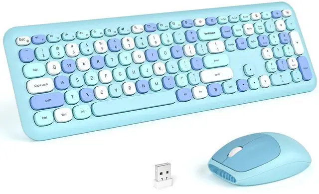 Main image of Wireless Keyboard and Mouse Combo, Pale Blue Full-Sized 2.4G Silent Keycap Colorful Keyboards, USB Dongle Plug Play, Laptop, Windows, PC, Mac, Desktop