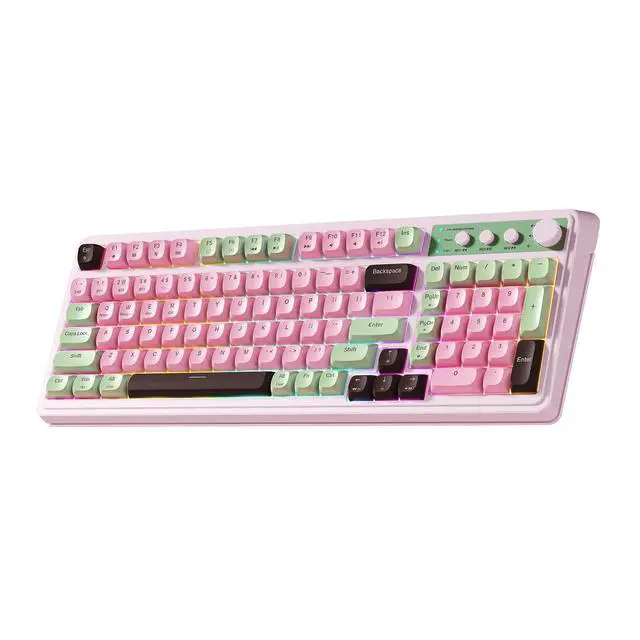 Alt view image 6 of 10 - 99 Key Keyboard, Wireless Gaming Keyboard Bluetooth Computer Keyboards Creamy Cute with Number Pad RGB Backlit Tri-Mode BT/2.4GHz/USB-C - Pink