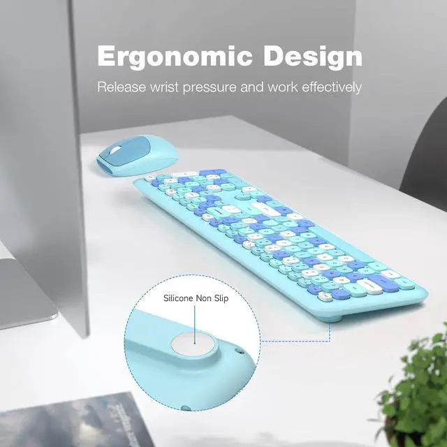 Alt view image 7 of 7 - Wireless Keyboard and Mouse Combo, Pale Blue Full-Sized 2.4G Silent Keycap Colorful Keyboards, USB Dongle Plug Play, Laptop, Windows, PC, Mac, Desktop