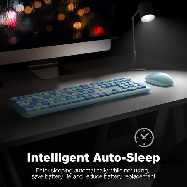 Alt view image 4 of 7 - Wireless Keyboard and Mouse Combo, Pale Blue Full-Sized 2.4G Silent Keycap Colorful Keyboards, USB Dongle Plug Play, Laptop, Windows, PC, Mac, Desktop