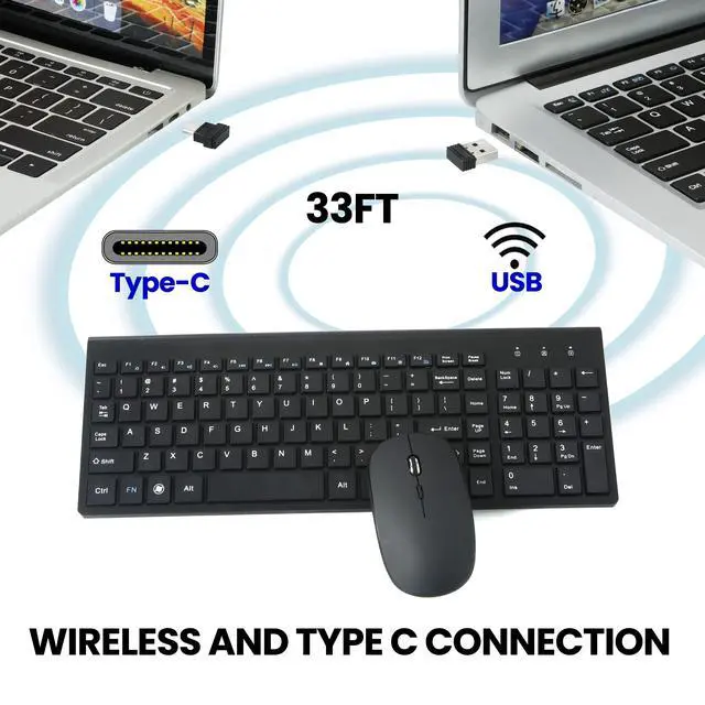 Alt view image 2 of 7 - Wireless Keyboard and Mouse Combo with USB C & USB A Receiver-Full Size Type c Keyboard and Mouse Compatible
