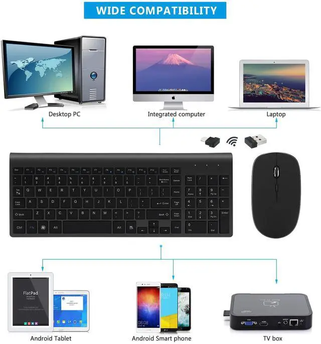 Alt view image 3 of 7 - Wireless Keyboard and Mouse Combo with USB C & USB A Receiver-Full Size Type c Keyboard and Mouse Compatible