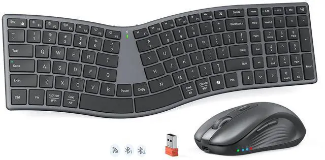 Main image of Ergonomic Keyboard and Mouse Wireless, Split S-Curve Design, 2.4G Wireless & Dual Bluetooth, Slim Low-Profile Rechargeable Full Size Keyboard, 4 DPI Mouse for Windows Mac PC Laptop Computer, Q