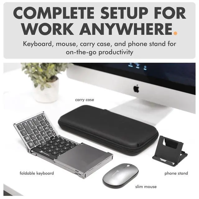 Alt view image 2 of 7 - Foldable Keyboard and Mouse Wireless - (BT + 2.4Ghz) - Carrying Case, Phone Stand, Full Sized 106 Keys - Portable Travel Keyboard and Mouse Set for Laptop and Desktop - Space Gray