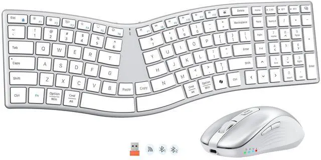 Main image of Ergonomic Keyboard and Mouse Wireless, Split S-Curve Design, 2.4G Wireless & Dual Bluetooth, Slim Low-Profile Rechargeable Full Size Keyboard, 4 DPI Mouse for Windows Mac PC Laptop, White