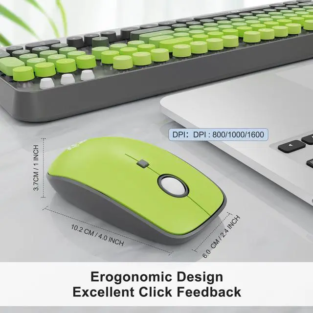 Alt view image 4 of 7 - Wireless Keyboard and Mouse Combo, 2.4GHz Colorful Keyboard Cute Typewriter Full-Size Retro Creamy Keyboard and Mouse Set for Desktop Laptop PC Computer (105 Keys Matcha Green)