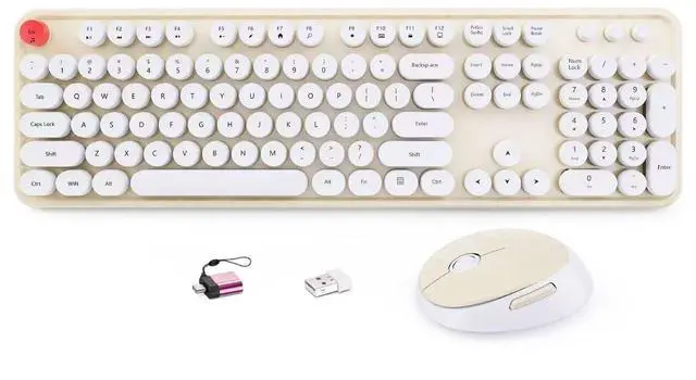 Main image of Wireless Keyboard and Mouse Combo, Full-Size Retro Typewriter Keyboard with Round Keycaps, Ergonomic Design for Windows PC, Home and Office Use - Cream