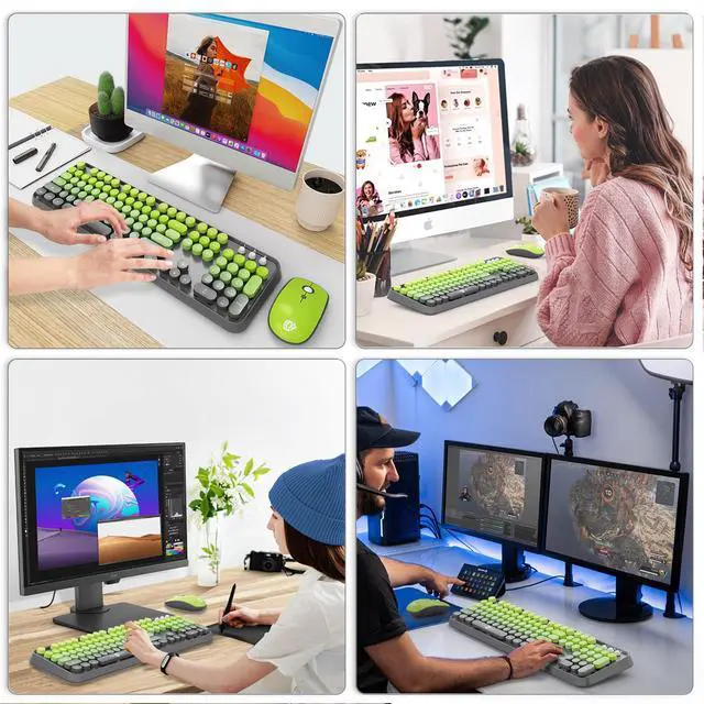 Alt view image 7 of 7 - Wireless Keyboard and Mouse Combo, 2.4GHz Colorful Keyboard Cute Typewriter Full-Size Retro Creamy Keyboard and Mouse Set for Desktop Laptop PC Computer (105 Keys Matcha Green)