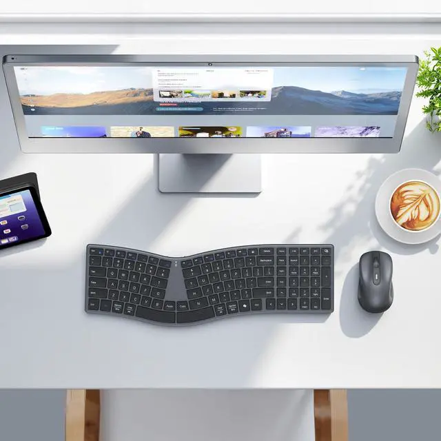 Alt view image 7 of 7 - Ergonomic Keyboard and Mouse Wireless, Split S-Curve Design, 2.4G Wireless & Dual Bluetooth, Slim Low-Profile Rechargeable Full Size Keyboard, 4 DPI Mouse for Windows Mac PC Laptop Computer, Q