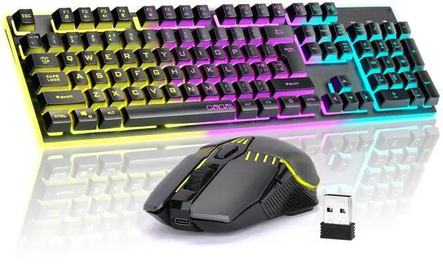 Main image of Gaming Wireless Keyboard and Mouse, Rechargeable RGB Backlit, Metal Panel, Mechanical Feel Anti-ghosting Keyboard with Side Button for Computer PC Laptop Compatible with Windows Mac Ps4/Ps5 Xbox one