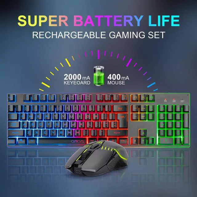 Alt view image 3 of 7 - Gaming Wireless Keyboard and Mouse, Rechargeable RGB Backlit, Metal Panel, Mechanical Feel Anti-ghosting Keyboard with Side Button for Computer PC Laptop Compatible with Windows Mac Ps4/Ps5 Xbox one