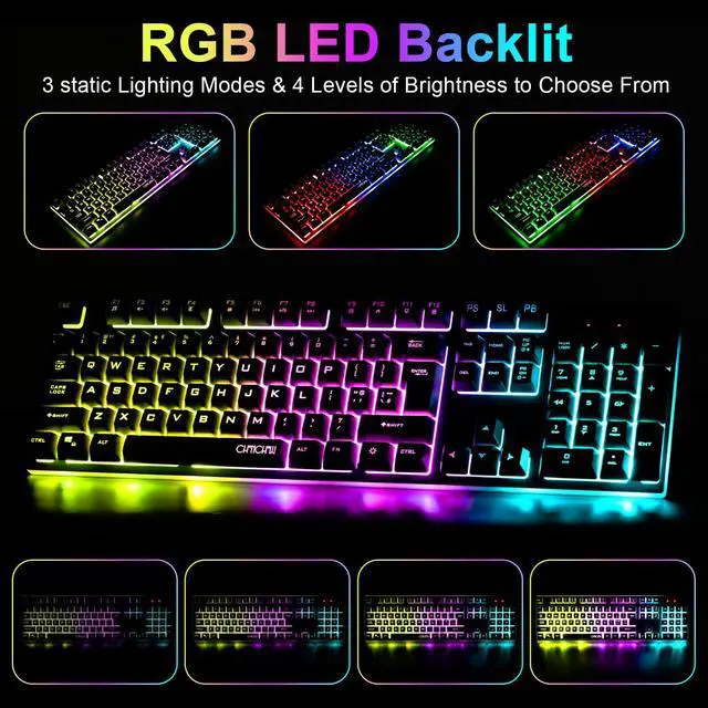 Alt view image 4 of 7 - Gaming Wireless Keyboard and Mouse, Rechargeable RGB Backlit, Metal Panel, Mechanical Feel Anti-ghosting Keyboard with Side Button for Computer PC Laptop Compatible with Windows Mac Ps4/Ps5 Xbox one