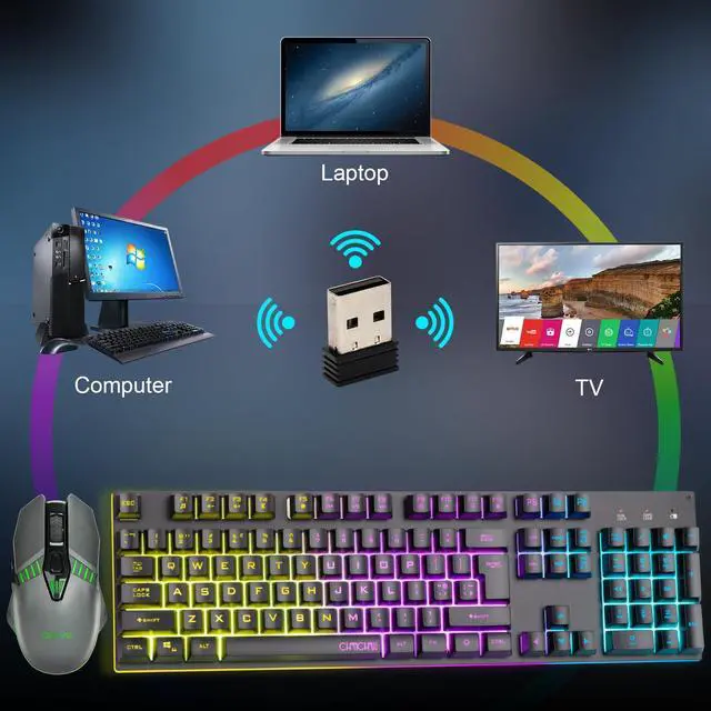 Alt view image 7 of 7 - Gaming Wireless Keyboard and Mouse, Rechargeable RGB Backlit, Metal Panel, Mechanical Feel Anti-ghosting Keyboard with Side Button for Computer PC Laptop Compatible with Windows Mac Ps4/Ps5 Xbox one