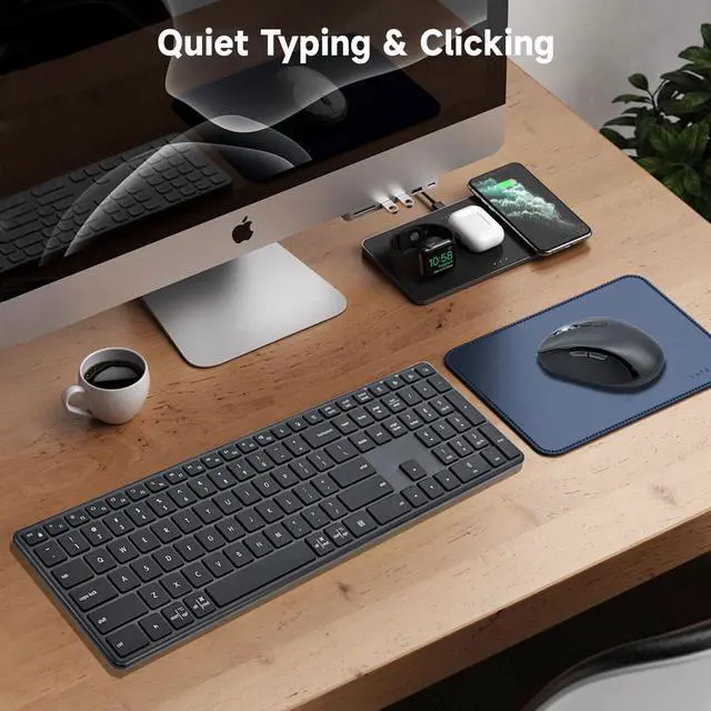 Alt view image 7 of 7 - M9250 Wireless Keyboard Mouse Combo,Scissors Mechanism QWERTY Silent Wireless Bluetooth Keyboard and Ergonomic Mouse Set for Windows, iOS, Android, Computer Desktop PC Laptop iPad