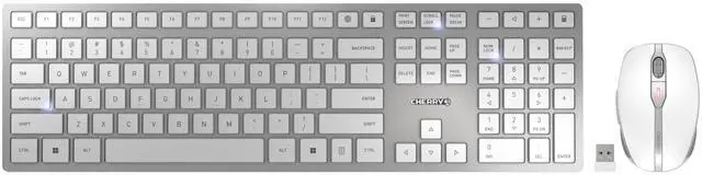Main image of DW 9100 Slim, Wireless Keyboard and Mouse Set, Bluetooth & 2.4 GHz RF Connection, Quiet Keys, Comfortable Writing, Rechargeable, QWERTY, Silver/White