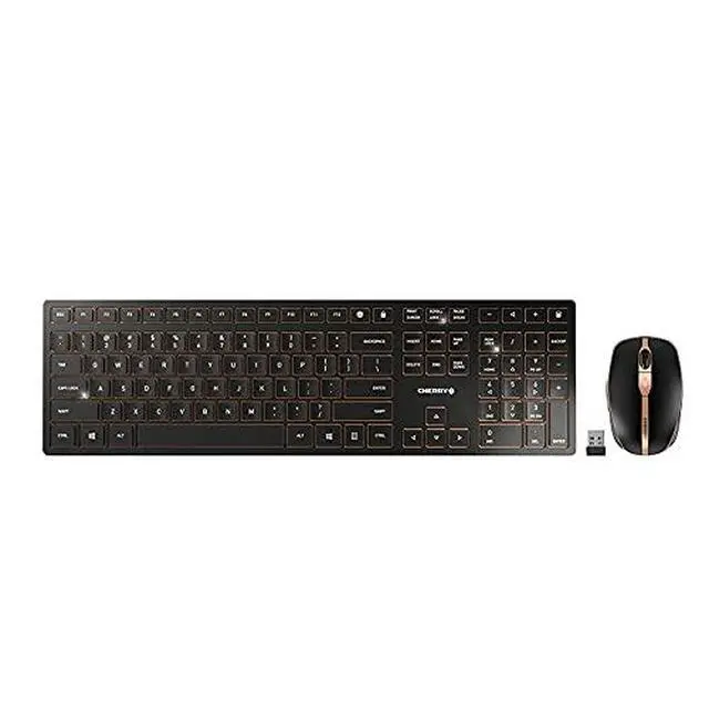 Alt view image 4 of 7 - DW 9100 Slim, Wireless Keyboard and Mouse Set, Bluetooth & 2.4 GHz RF Connection, Quiet Keys, Comfortable Writing, Rechargeable, QWERTY, Black/Bronze