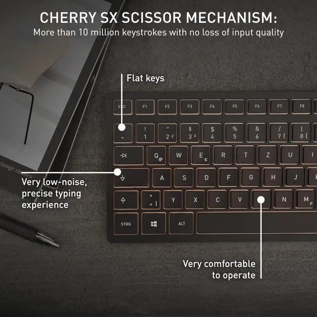 Alt view image 5 of 7 - DW 9100 Slim, Wireless Keyboard and Mouse Set, Bluetooth & 2.4 GHz RF Connection, Quiet Keys, Comfortable Writing, Rechargeable, QWERTY, Black/Bronze