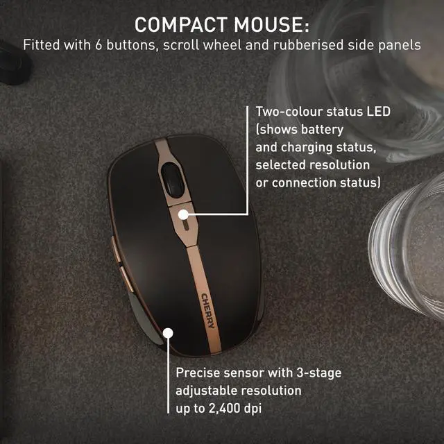 Alt view image 6 of 7 - DW 9100 Slim, Wireless Keyboard and Mouse Set, Bluetooth & 2.4 GHz RF Connection, Quiet Keys, Comfortable Writing, Rechargeable, QWERTY, Black/Bronze