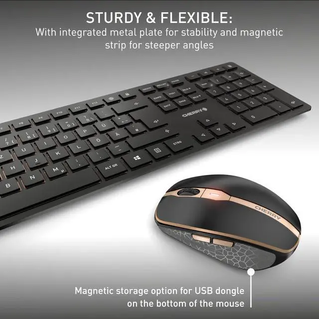 Alt view image 7 of 7 - DW 9100 Slim, Wireless Keyboard and Mouse Set, Bluetooth & 2.4 GHz RF Connection, Quiet Keys, Comfortable Writing, Rechargeable, QWERTY, Black/Bronze