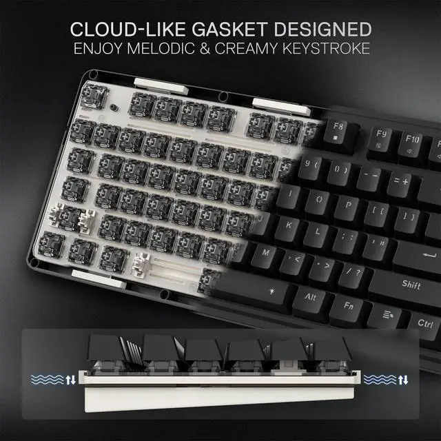 Alt view image 3 of 7 - K745 Wired Gasket RGB Gaming Keyboard, 108 Keys Mechanical Keyboard w/Extra 4 Hotkeys, Upgraded Hot-swappable Socket, 5-Layer Noise Dampening, Creamy & Thocky Custom Linear Switch