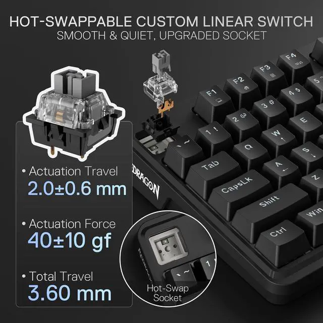 Alt view image 5 of 7 - K745 Wired Gasket RGB Gaming Keyboard, 108 Keys Mechanical Keyboard w/Extra 4 Hotkeys, Upgraded Hot-swappable Socket, 5-Layer Noise Dampening, Creamy & Thocky Custom Linear Switch