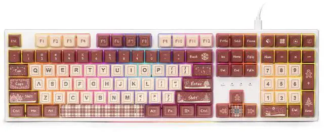 Main image of K668 Xmas Wired Gasket RGB Gaming Keyboard, 108 Keys Mechanical Keyboard w/Extra 4 Hotkeys, Upgraded Hot-swappable Socket, Sound Absorbing Foam, Christmas Gingerbread Man Themed Cute Keycaps