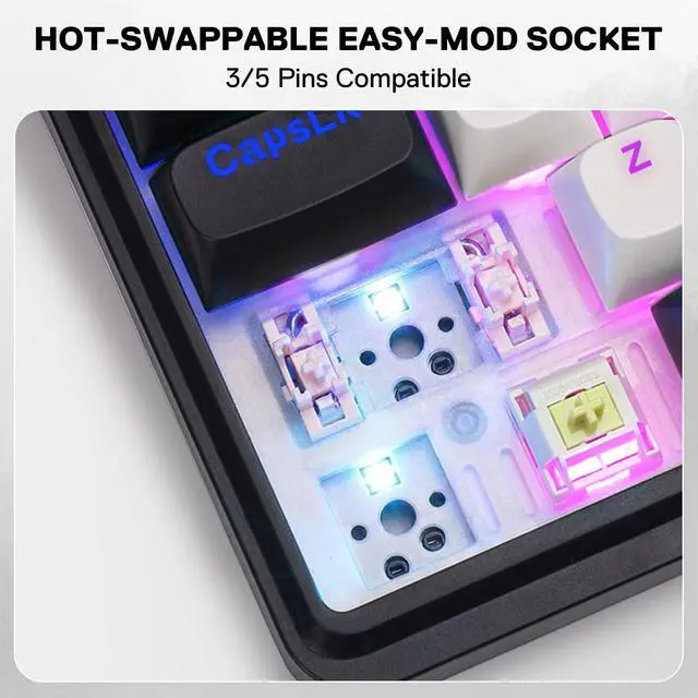 Alt view image 7 of 7 - K745 PRO Wireless Gasket RGB Gaming Keyboard, 108 Keys Mechanical Keyboard w/Extra 4 Hotkeys, Hot-Swap Socket, 5-Layer Noise Dampening, See-Through Round PBT Keycaps, Mint Mambo Switch