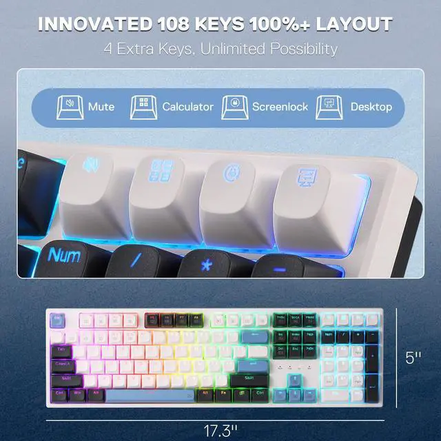 Alt view image 3 of 7 - K668 Wired Gasket RGB Gaming Keyboard, 108 Keys Mechanical Keyboard w/Extra 4 Hotkeys, Upgraded Hot-swappable Socket, Sound Absorbing Foam, Mixed Color Keycaps, Custom Linear Switch