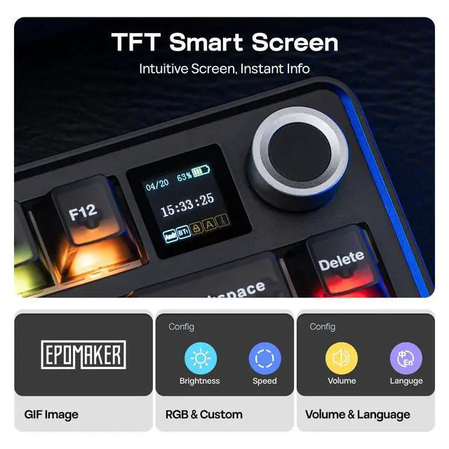Alt view image 4 of 7 - F75 MAX Wireless Mechanical Keyboard with TFT Screen and Knob, Gasket Keyboard in 75% Layout, Hot Swappable Gaming Keyboard for PC/Mac/Linux (Matte Black)
