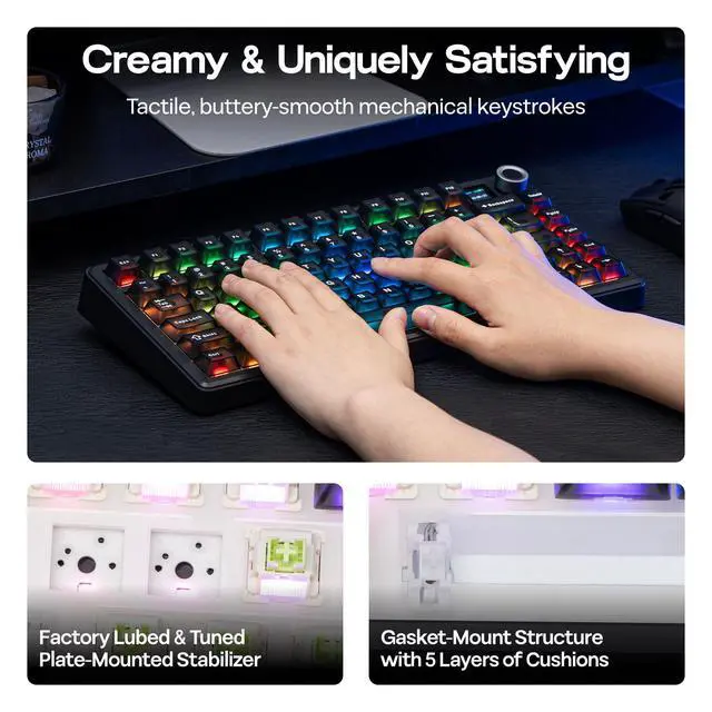 Alt view image 6 of 7 - F75 MAX Wireless Mechanical Keyboard with TFT Screen and Knob, Gasket Keyboard in 75% Layout, Hot Swappable Gaming Keyboard for PC/Mac/Linux (Matte Black)