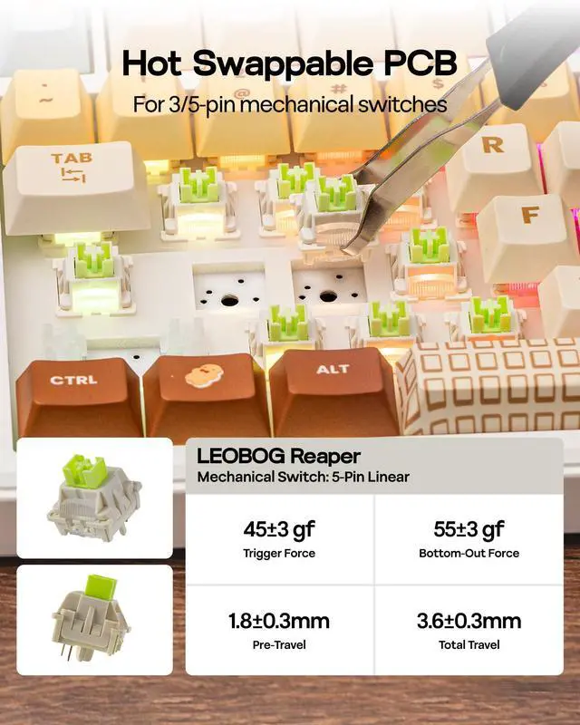 Alt view image 5 of 7 - F75 MAX Wireless Mechanical Keyboard with TFT Screen and Knob, Gasket Keyboard in 75% Layout, Hot Swappable Gaming Keyboard for PC/Mac/Linux (Caramel)
