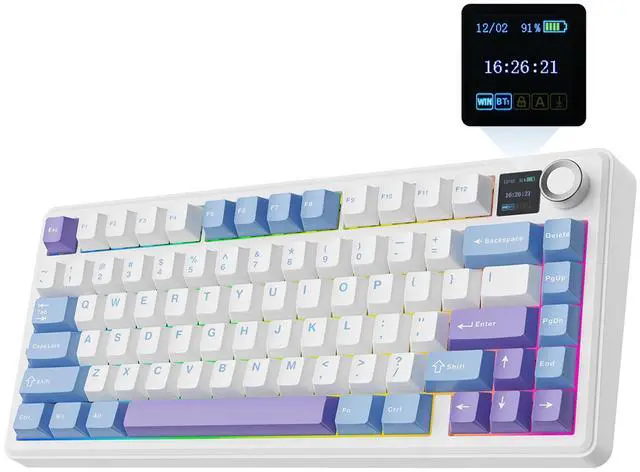 Main image of F75 MAX Wireless Mechanical Keyboard with TFT Screen and Knob, Gasket Gaming Keyboard in 75% Layout, Hot Swappable, RGB Backlight, for PC/Mac/Linux (Blue&White&Purple)