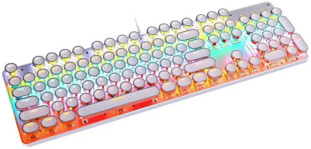 Main image of Typewriter Style Mechanical Gaming Keyboard Rainbow Backlit Wired with Blue Switch Retro Round Keycap 104 Keys Keyboard (L-White)