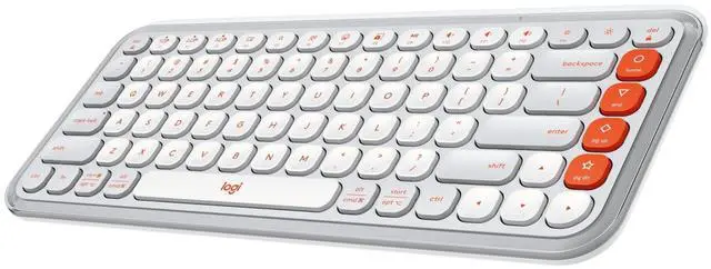 Main image of Wireless Bluetooth Keyboard, Comfortable Typing, Programmable Keys, Easy-Switch Between up to 3 Devices, for Laptop, Tablet, PC Off White and Orange