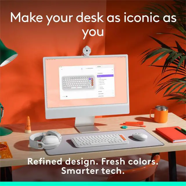 Alt view image 2 of 7 - Wireless Bluetooth Keyboard, Comfortable Typing, Programmable Keys, Easy-Switch Between up to 3 Devices, for Laptop, Tablet, PC Off White and Orange