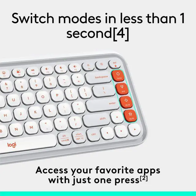 Alt view image 5 of 7 - Wireless Bluetooth Keyboard, Comfortable Typing, Programmable Keys, Easy-Switch Between up to 3 Devices, for Laptop, Tablet, PC Off White and Orange