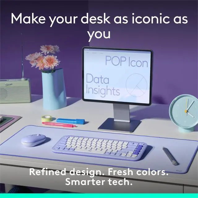 Alt view image 2 of 7 - Wireless Bluetooth Keyboard, Comfortable Typing, Programmable Keys, Easy-Switch Between up to 3 Devices, for Laptop, Tablet, PC Lilac and Off-White
