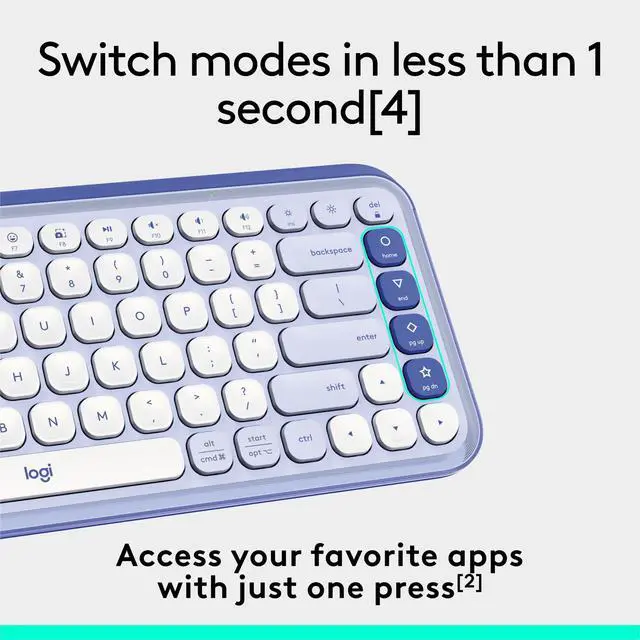 Alt view image 5 of 7 - Wireless Bluetooth Keyboard, Comfortable Typing, Programmable Keys, Easy-Switch Between up to 3 Devices, for Laptop, Tablet, PC Lilac and Off-White