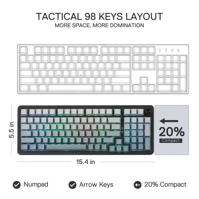 Alt view image 3 of 7 - K686 PRO 98 Keys Wireless Gasket RGB Gaming Keyboard, 3-Mode PBT Mechanical Keyboard w/Hot-Swap South-Facing RGB Socket, Dedicated Knob Control & 5-Layer Noise Dampening, Gradient PBT Keycaps